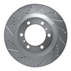 Lexus GX460 Brake Rotor (1) - Front Left - R1 Concepts - Drilled & Slotted - Silver - `10-`24